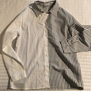 Buru charcoal striped Mel mixed button down.